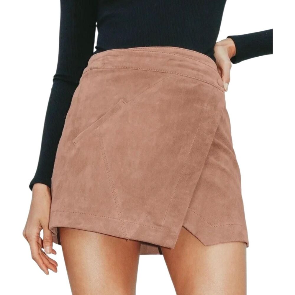Blank NYC Act Natural Suede Leather Mini Wrap Skirt Tan Size 2/ 26